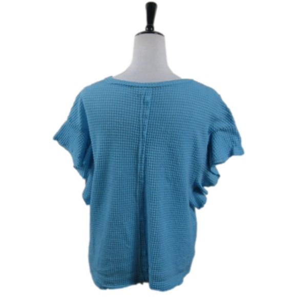 Cato Turquoise Waffle Knit Ruffle Sleeve Top Size Large - Picture 3 of 4